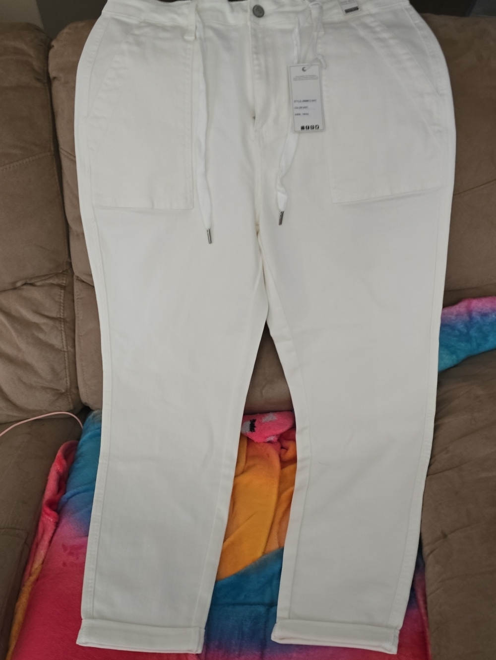 Judy Blue White Drawstring Front Pocket Pants